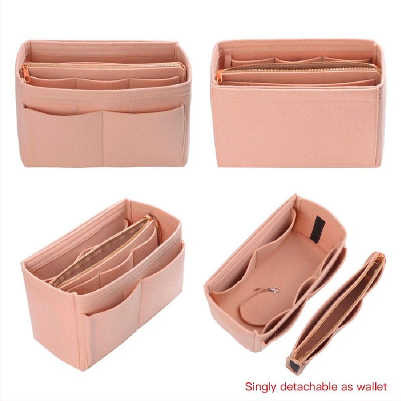 ZTUJO Purse Organizer Insert, Felt Bag Organizer with Metal Zipper, Handbag & Tote Shaper, For Speedy Neverfull Tote, 7 Sizes(Mini, Brush Pink) - Image 3
